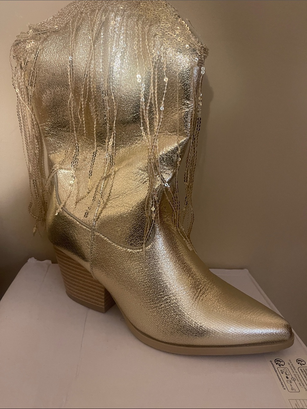 Gold Fringe Metallic Western Bootie - Women Shoes